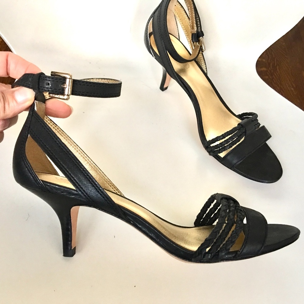 COACH Women Black Leather Kitten Heel Sandals -NEW